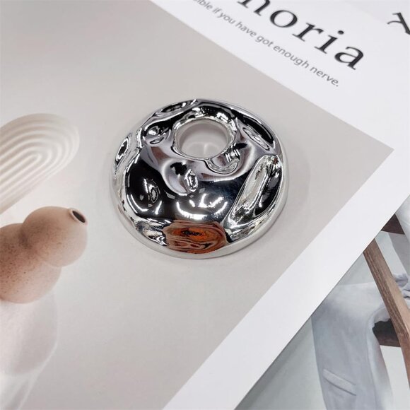 Vintage Geometric Brooch for Women Silver Chunky Hollow Round Disc Pin Jewelry - Picture 3 of 6